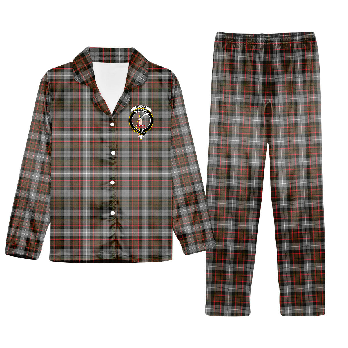 ScotsTee Shop Scottish McRae Hunting Weathered Crest Tartan Pajama Satin Velvet Flannel Pajama Set