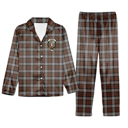 ScotsTee Shop Scottish McRae Hunting Weathered Crest Tartan Pajama Satin Velvet Flannel Pajama Set
