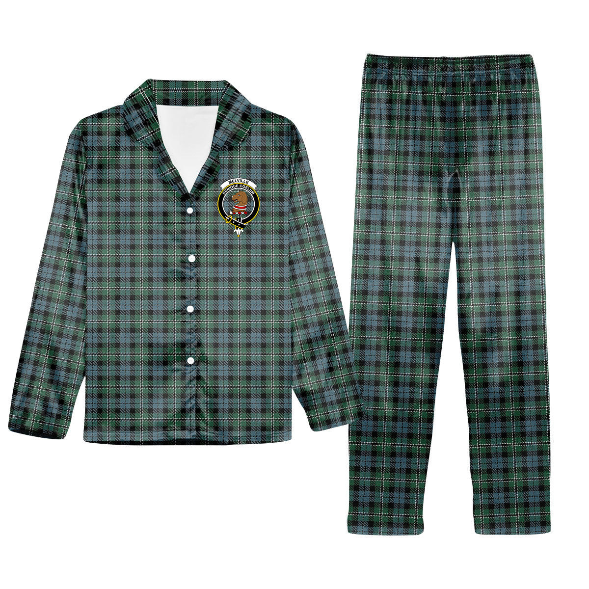 ScotsTee Shop Scottish Melville Crest Tartan Pajama Satin Velvet Flannel Pajama Set