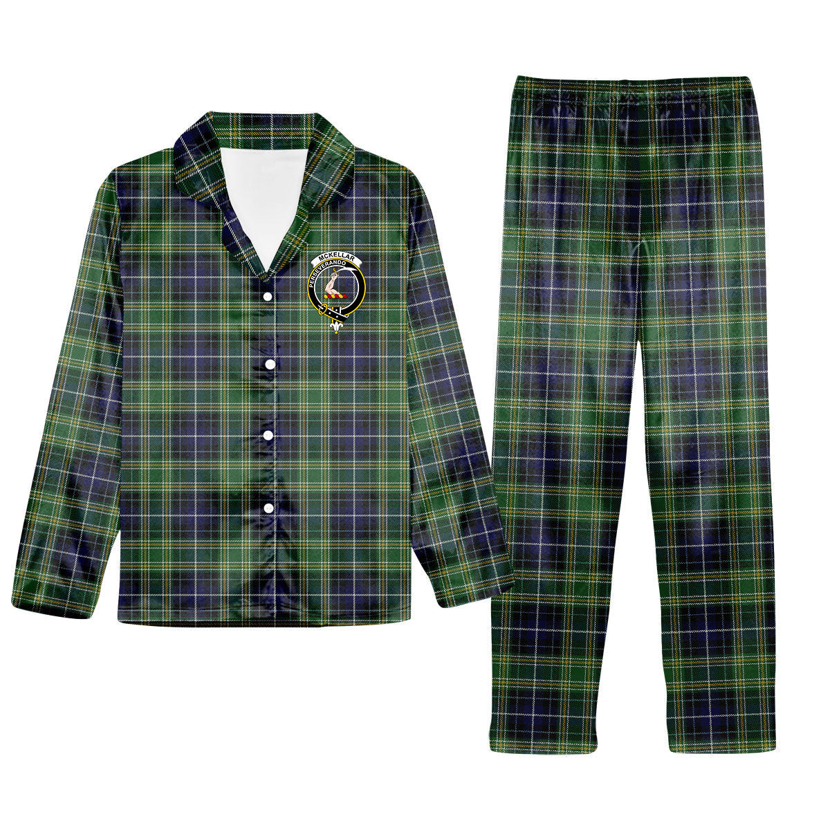 ScotsTee Shop Scottish McKellar Crest Tartan Pajama Satin Velvet Flannel Pajama Set