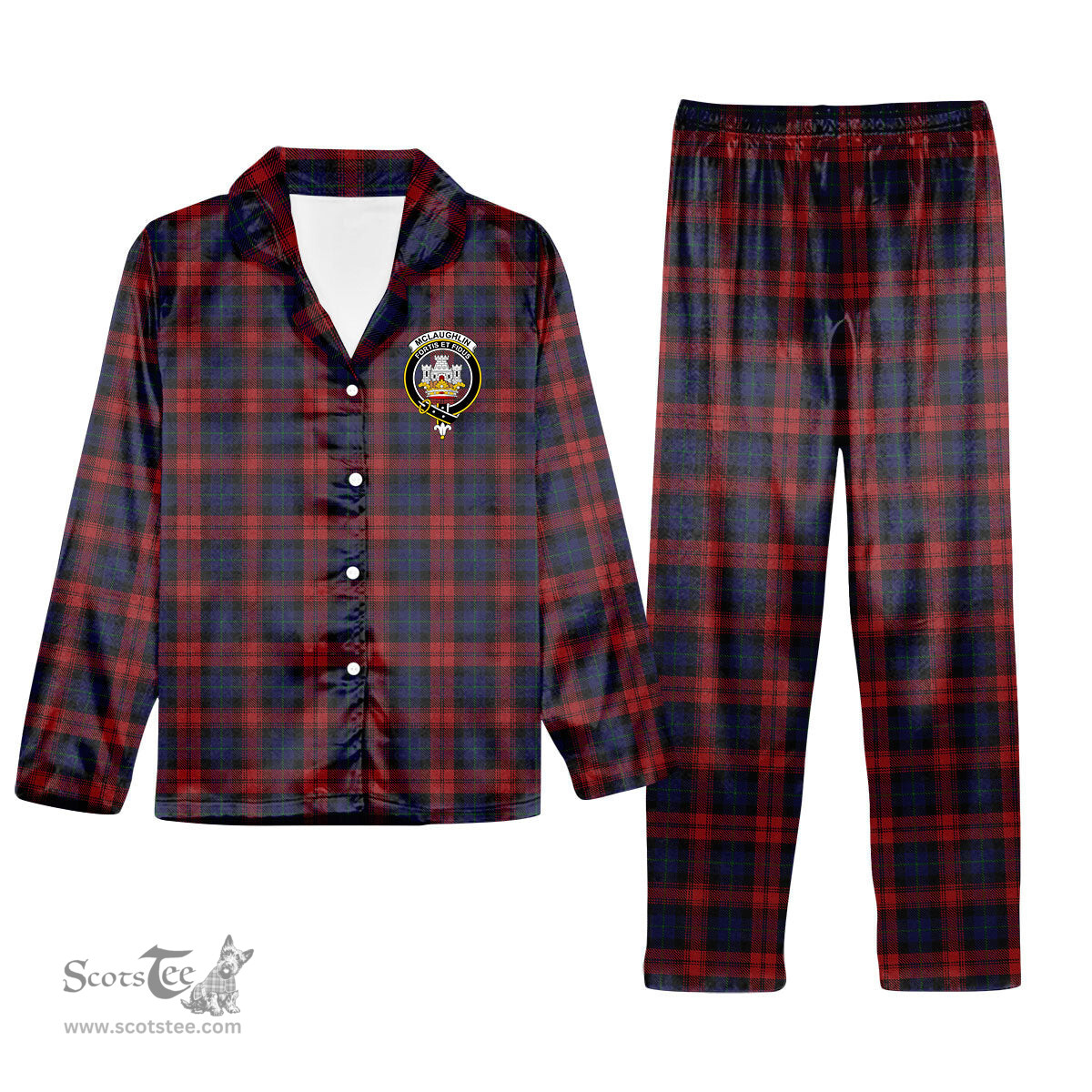 ScotsTee Shop Scottish McLaughlin Crest Tartan Pajama Satin Velvet Flannel Pajama Set
