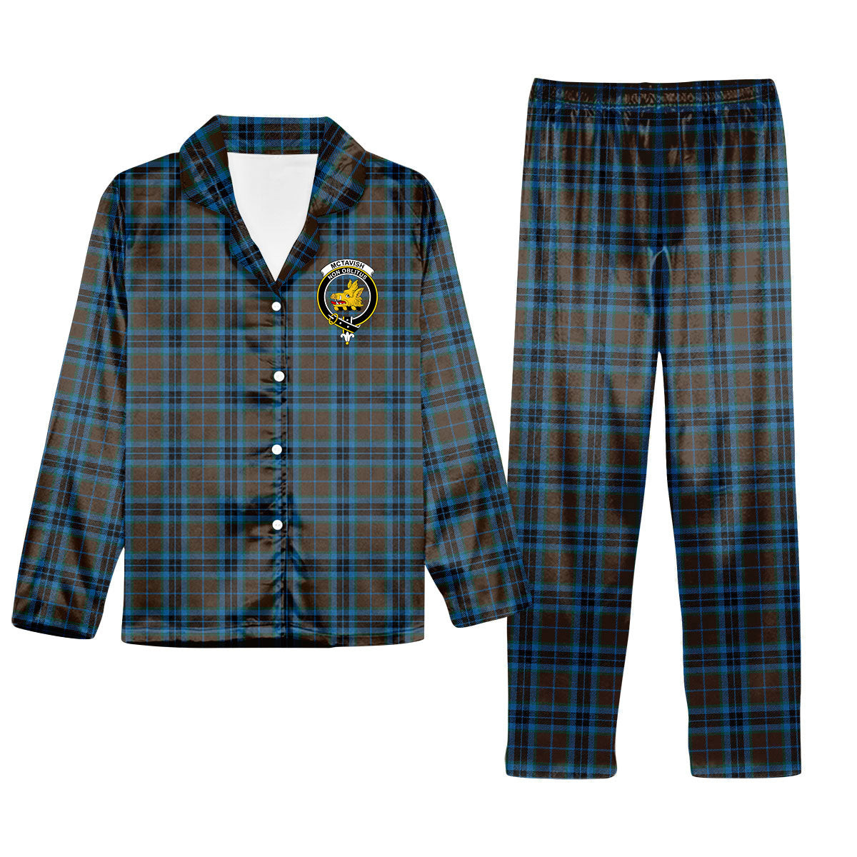 ScotsTee Shop Scottish McTavish Hunting Modern Crest Tartan Pajama Satin Velvet Flannel Pajama Set