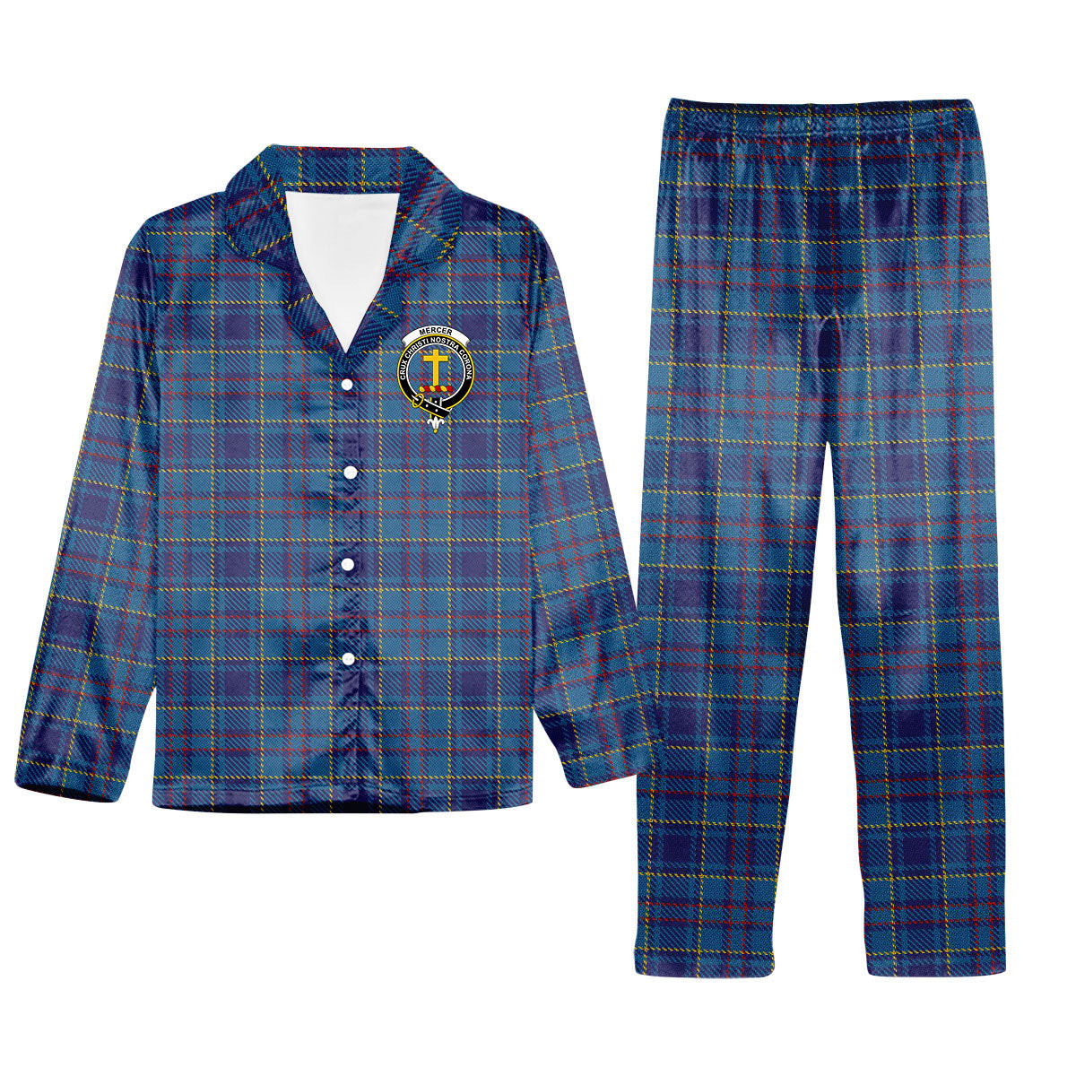 ScotsTee Shop Scottish Mercer Crest Tartan Pajama Satin Velvet Flannel Pajama Set