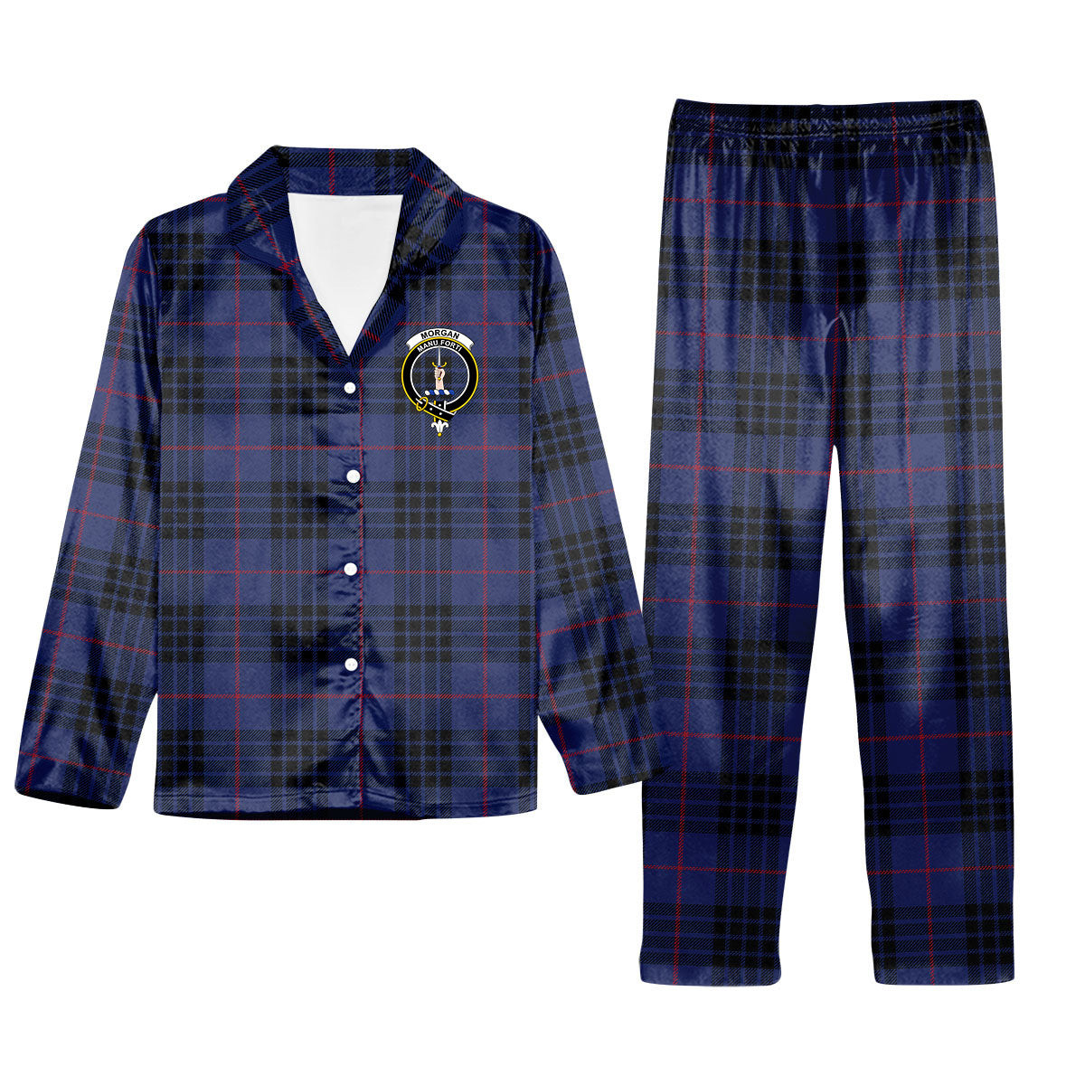 ScotsTee Shop Scottish Morgan Crest Tartan Pajama Satin Velvet Flannel Pajama Set