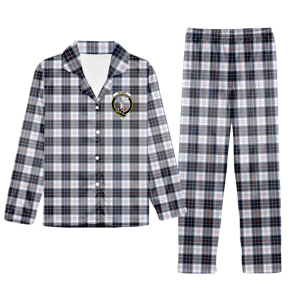 ScotsTee Shop Scottish McRae Dress Modern Crest Tartan Pajama Satin Velvet Flannel Pajama Set
