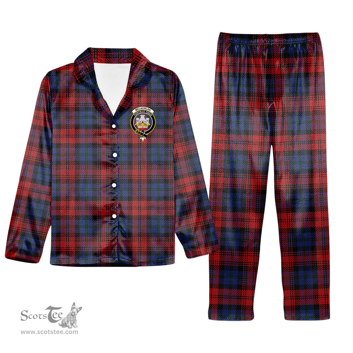 ScotsTee Shop Scottish McLachlan Modern Crest Tartan Pajama Satin Velvet Flannel Pajama Set