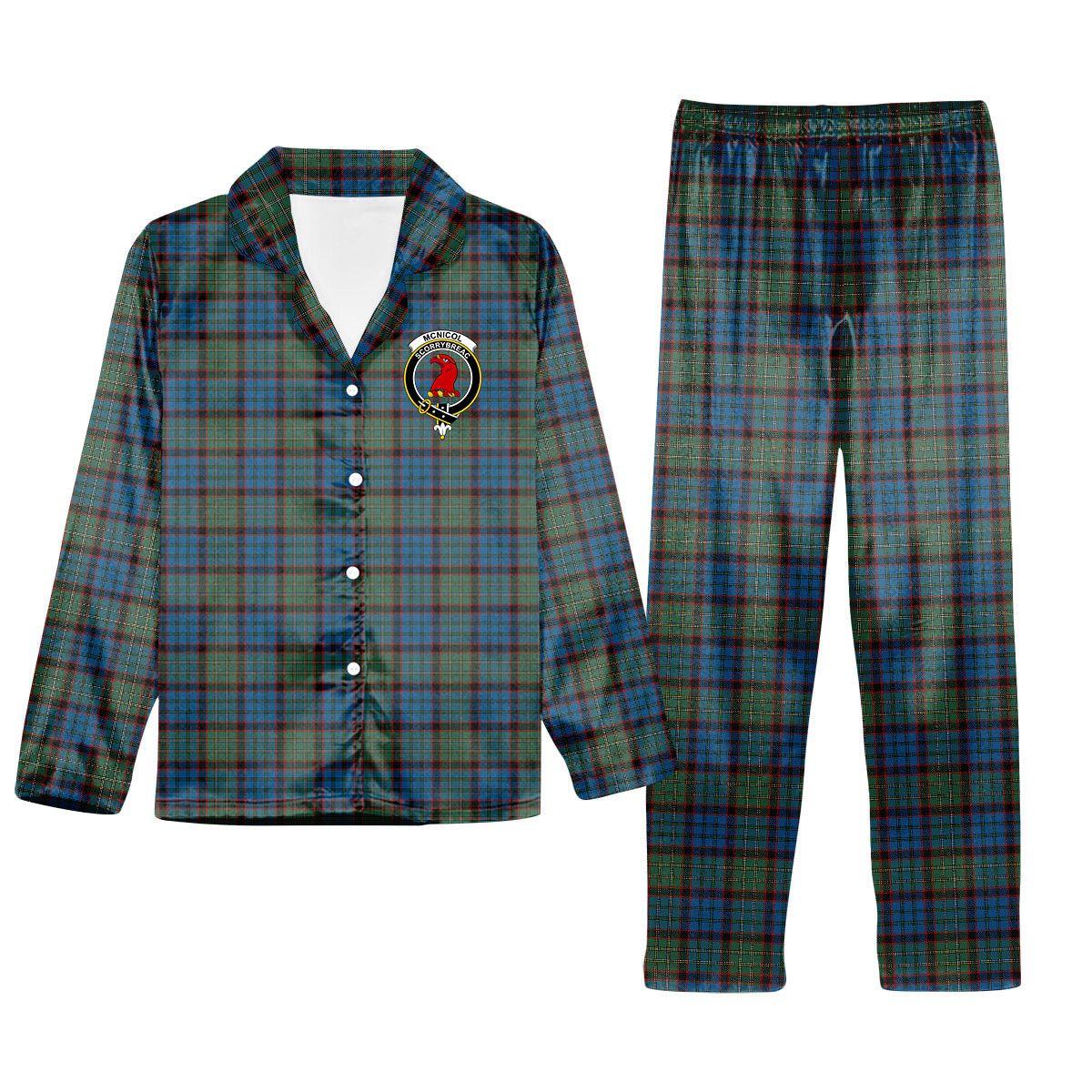 ScotsTee Shop Scottish McNicol Hunting Crest Tartan Pajama Satin Velvet Flannel Pajama Set
