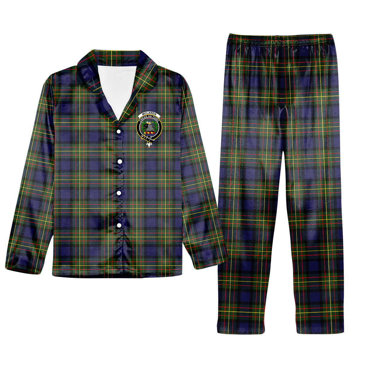 ScotsTee Shop Scottish McLaren Modern Crest Tartan Pajama Satin Velvet Flannel Pajama Set