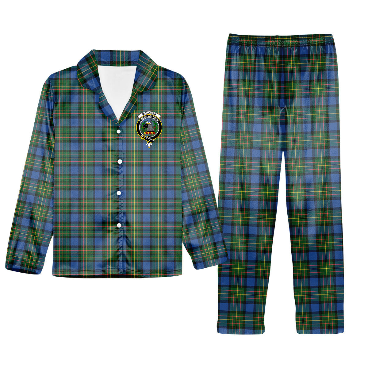ScotsTee Shop Scottish McLaren Ancient Crest Tartan Pajama Satin Velvet Flannel Pajama Set