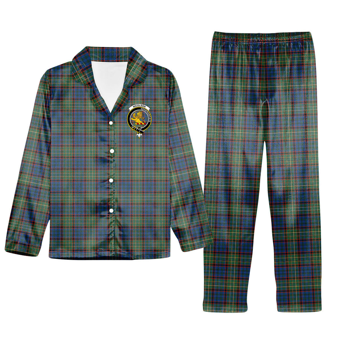 ScotsTee Shop Scottish Nicolson Hunting Ancient Crest Tartan Pajama Satin Velvet Flannel Pajama Set