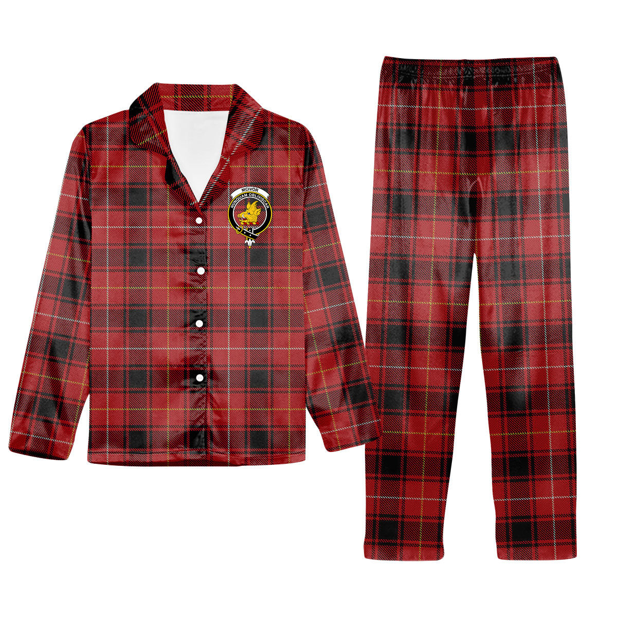 ScotsTee Shop Scottish McIvor Modern Crest Tartan Pajama Satin Velvet Flannel Pajama Set