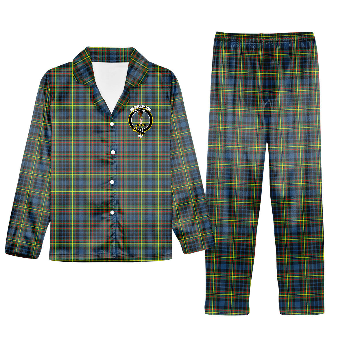 ScotsTee Shop Scottish McLellan Ancient Crest Tartan Pajama Satin Velvet Flannel Pajama Set