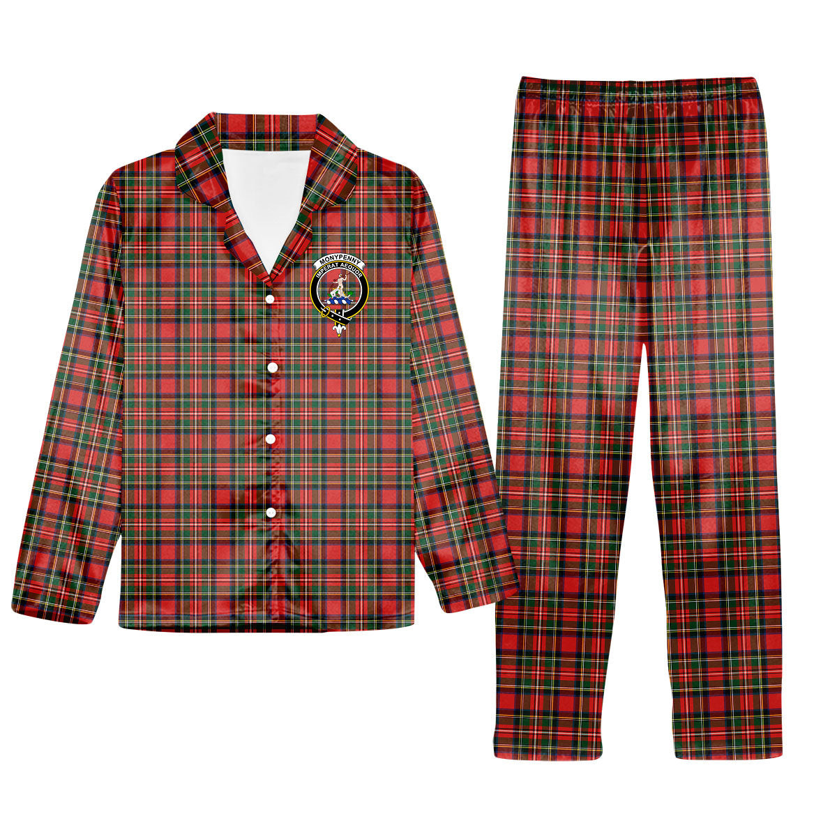 ScotsTee Shop Scottish Monypenny Crest Tartan Pajama Satin Velvet Flannel Pajama Set