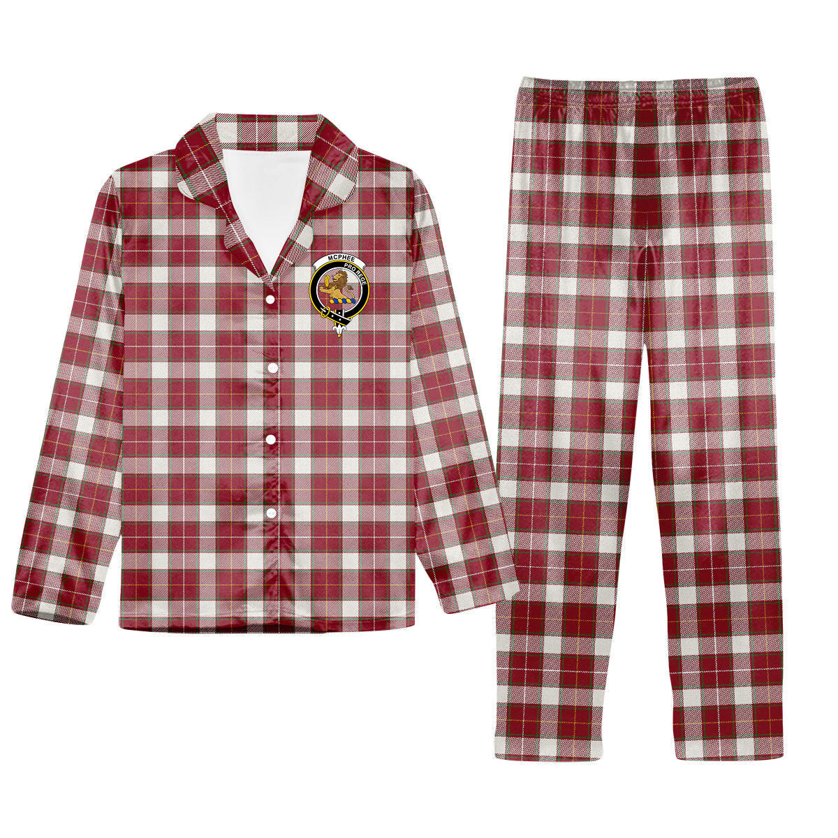 ScotsTee Shop Scottish McPhee Dress Modern Crest Tartan Pajama Satin Velvet Flannel Pajama Set