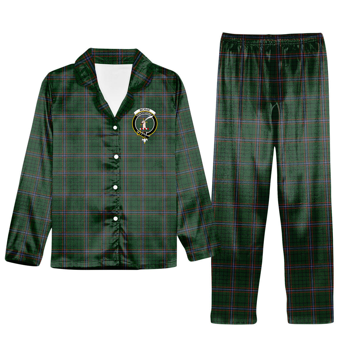 ScotsTee Shop Scottish McRae Crest Tartan Pajama Satin Velvet Flannel Pajama Set