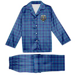 ScotsTee Shop Scottish Mercer Modern Crest Tartan Pajama Satin Velvet Flannel Pajama Set