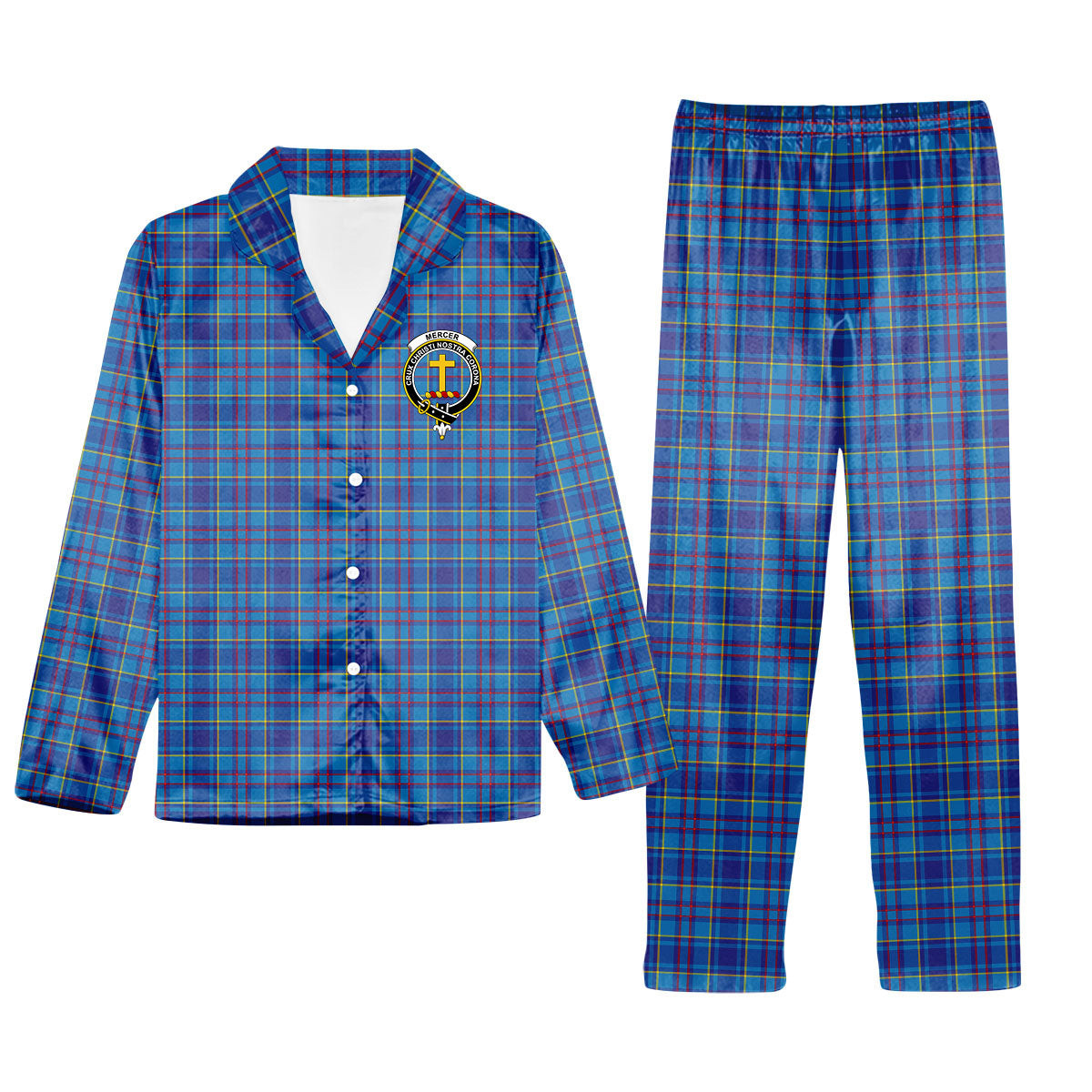 ScotsTee Shop Scottish Mercer Modern Crest Tartan Pajama Satin Velvet Flannel Pajama Set