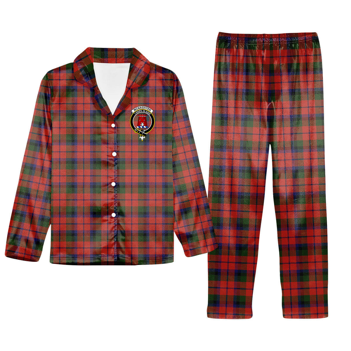 ScotsTee Shop Scottish Mcnaghten 1831 Crest Tartan Pajama Satin Velvet Flannel Pajama Set