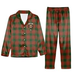 ScotsTee Shop Scottish Menzies Green Modern Crest Tartan Pajama Satin Velvet Flannel Pajama Set