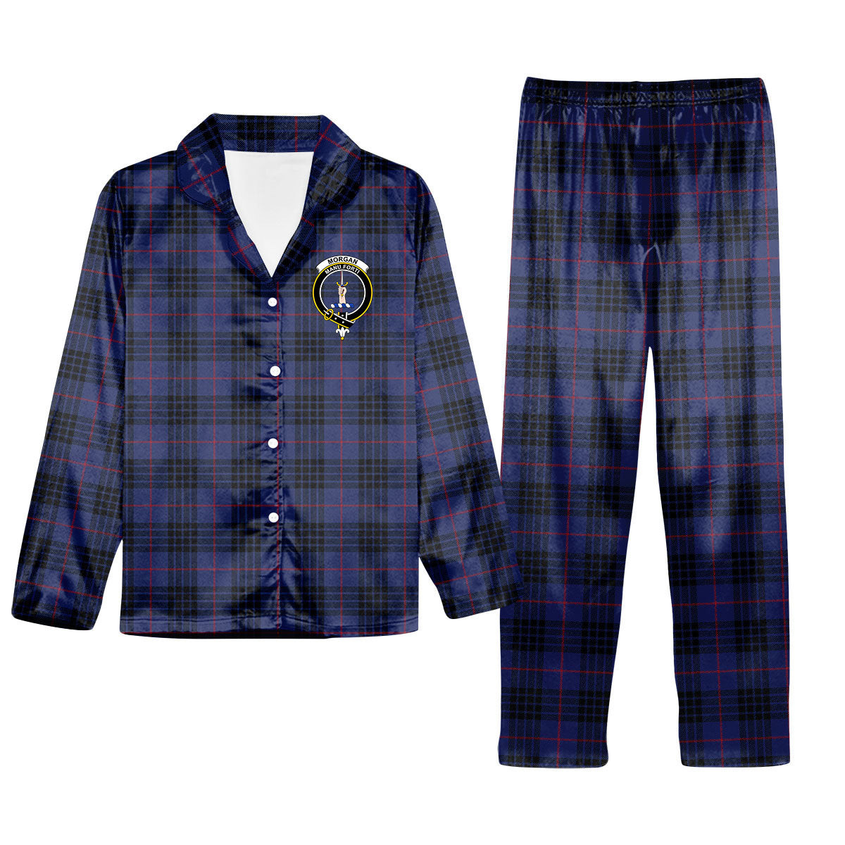 ScotsTee Shop Scottish Morgan Modern Crest Tartan Pajama Satin Velvet Flannel Pajama Set