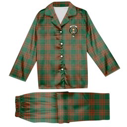 ScotsTee Shop Scottish Menzies Green Ancient Crest Tartan Pajama Satin Velvet Flannel Pajama Set