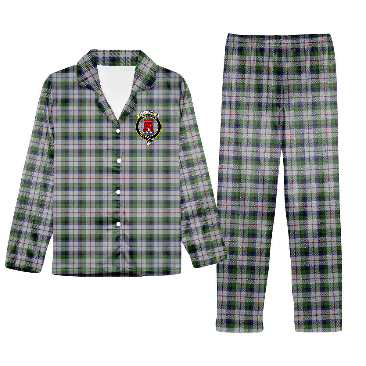 ScotsTee Shop Scottish McNaughton Dress Crest Tartan Pajama Satin Velvet Flannel Pajama Set