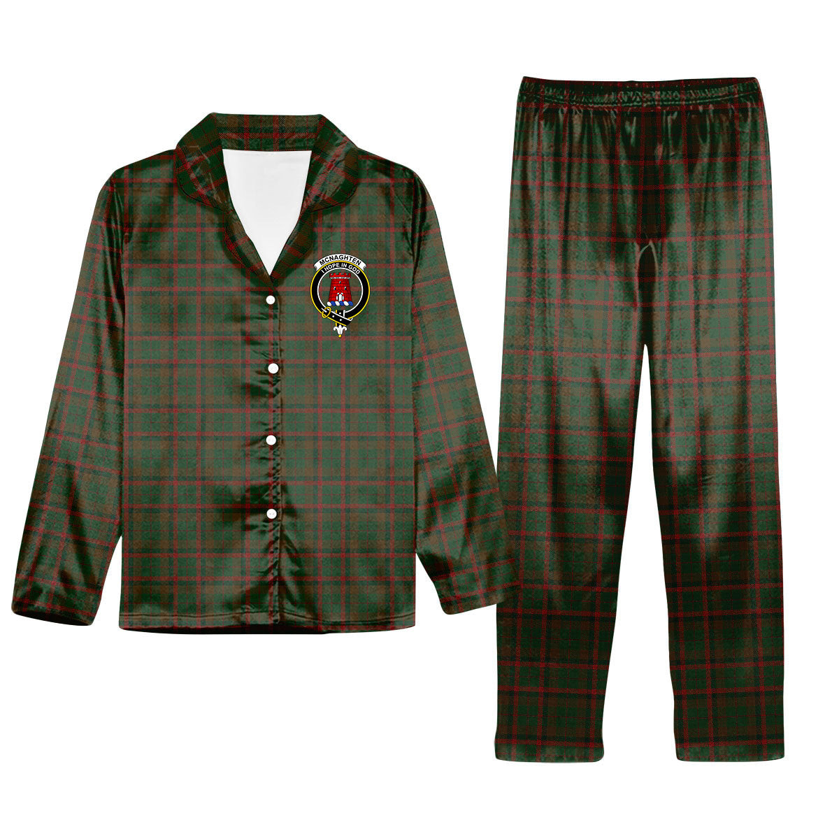 ScotsTee Shop Scottish Mcnaghten Hunting Crest Tartan Pajama Satin Velvet Flannel Pajama Set