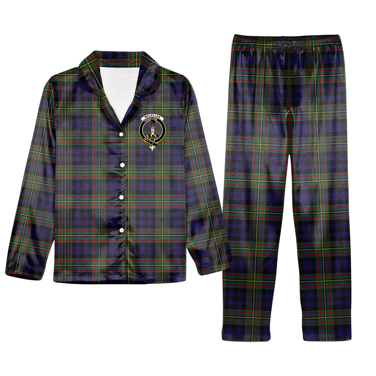 ScotsTee Shop Scottish McLellan Crest Tartan Pajama Satin Velvet Flannel Pajama Set