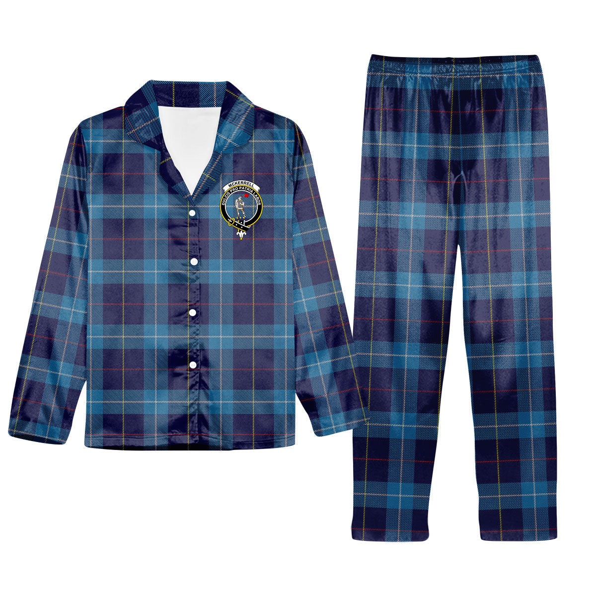ScotsTee Shop Scottish McKerrell of Hillhouse Crest Tartan Pajama Satin Velvet Flannel Pajama Set