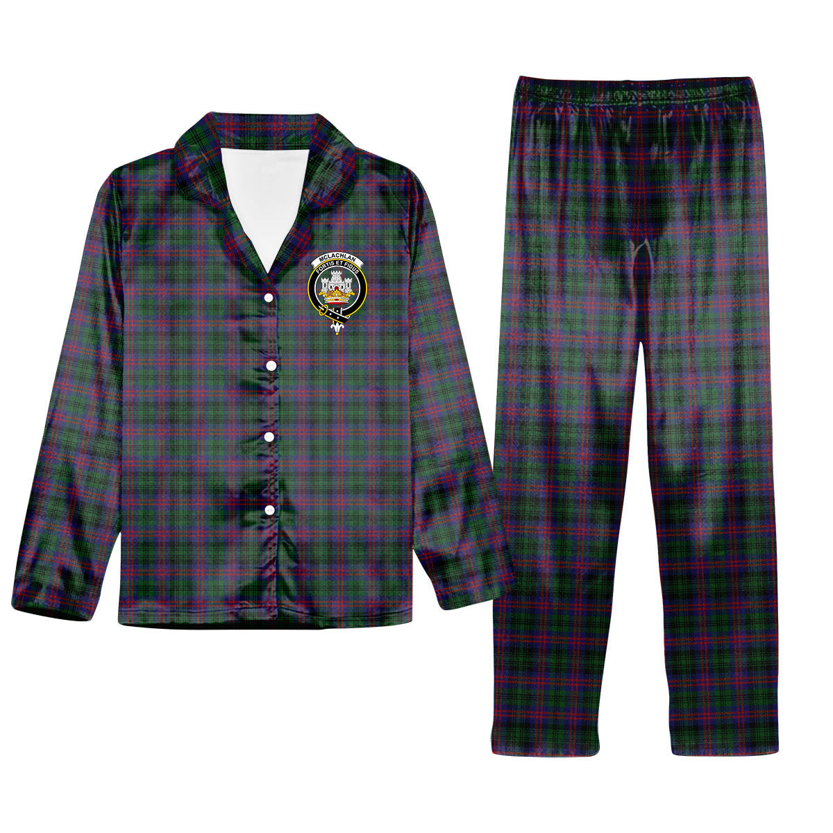 ScotsTee Shop Scottish McLachlan Hunting Crest Tartan Pajama Satin Velvet Flannel Pajama Set
