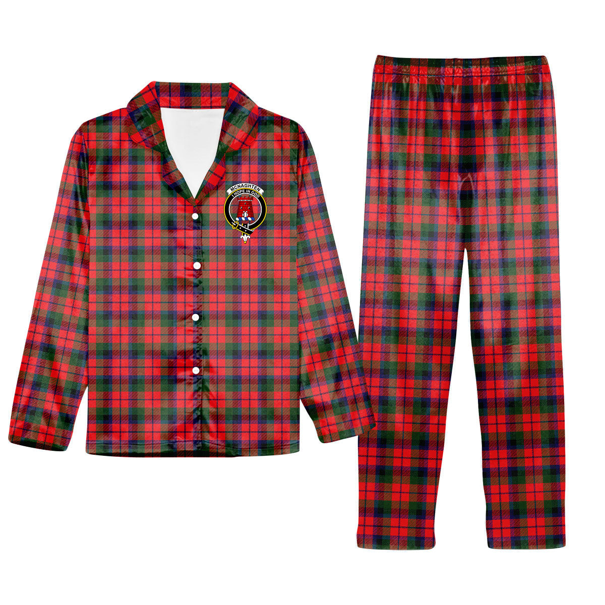 ScotsTee Shop Scottish Mcnaghten Modern Crest Tartan Pajama Satin Velvet Flannel Pajama Set
