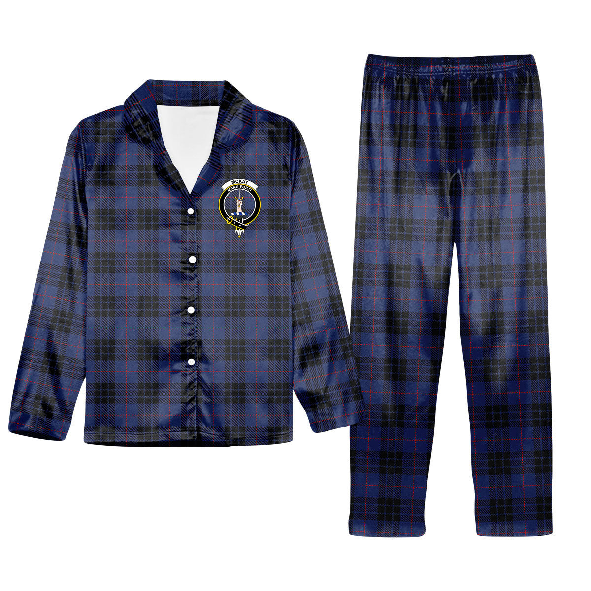 ScotsTee Shop Scottish McKay Blue #02 Crest Tartan Pajama Satin Velvet Flannel Pajama Set