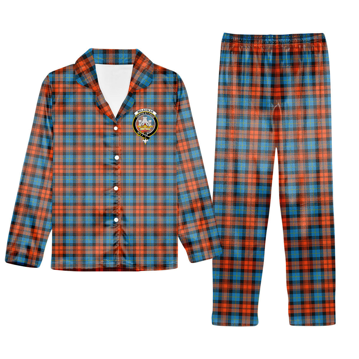 ScotsTee Shop Scottish McLachlan Ancient Crest Tartan Pajama Satin Velvet Flannel Pajama Set
