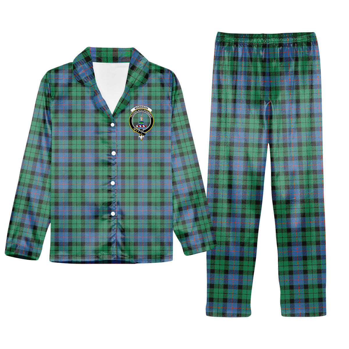 ScotsTee Shop Scottish Morrison Ancient Crest Tartan Pajama Satin Velvet Flannel Pajama Set