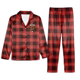 ScotsTee Shop Scottish Monroe Black and Red Ancient Crest Tartan Pajama Satin Velvet Flannel Pajama Set