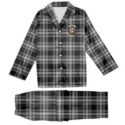 ScotsTee Shop Scottish Menzies Black and White Crest Tartan Pajama Satin Velvet Flannel Pajama Set