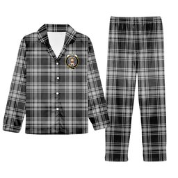 ScotsTee Shop Scottish Menzies Black and White Crest Tartan Pajama Satin Velvet Flannel Pajama Set