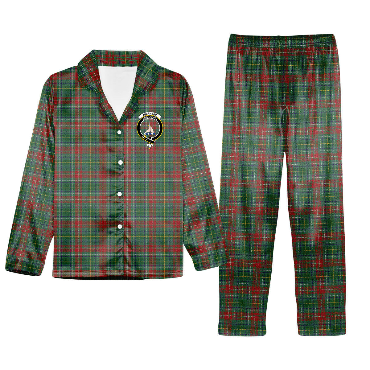 ScotsTee Shop Scottish Muirhead Crest Tartan Pajama Satin Velvet Flannel Pajama Set