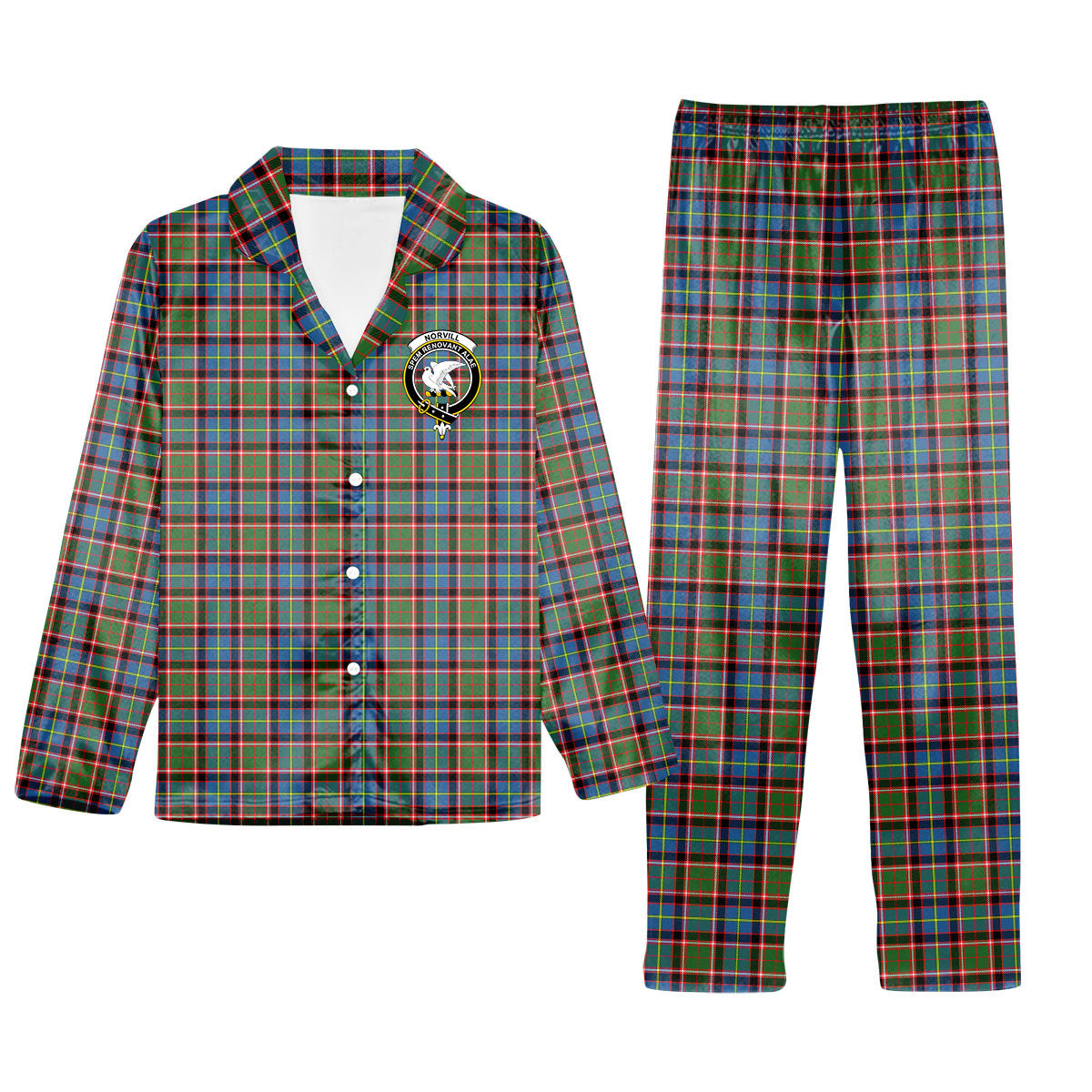 ScotsTee Shop Scottish Norvill Crest Tartan Pajama Satin Velvet Flannel Pajama Set