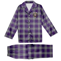 ScotsTee Shop Scottish Menzies Mauve and White Crest Tartan Pajama Satin Velvet Flannel Pajama Set