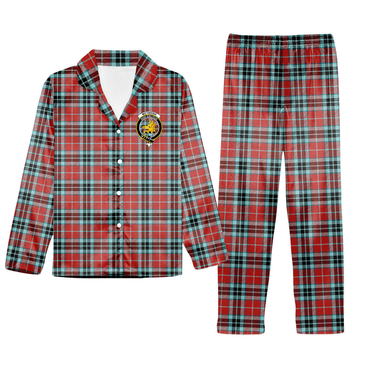 ScotsTee Shop Scottish McTavish Ancient Crest Tartan Pajama Satin Velvet Flannel Pajama Set