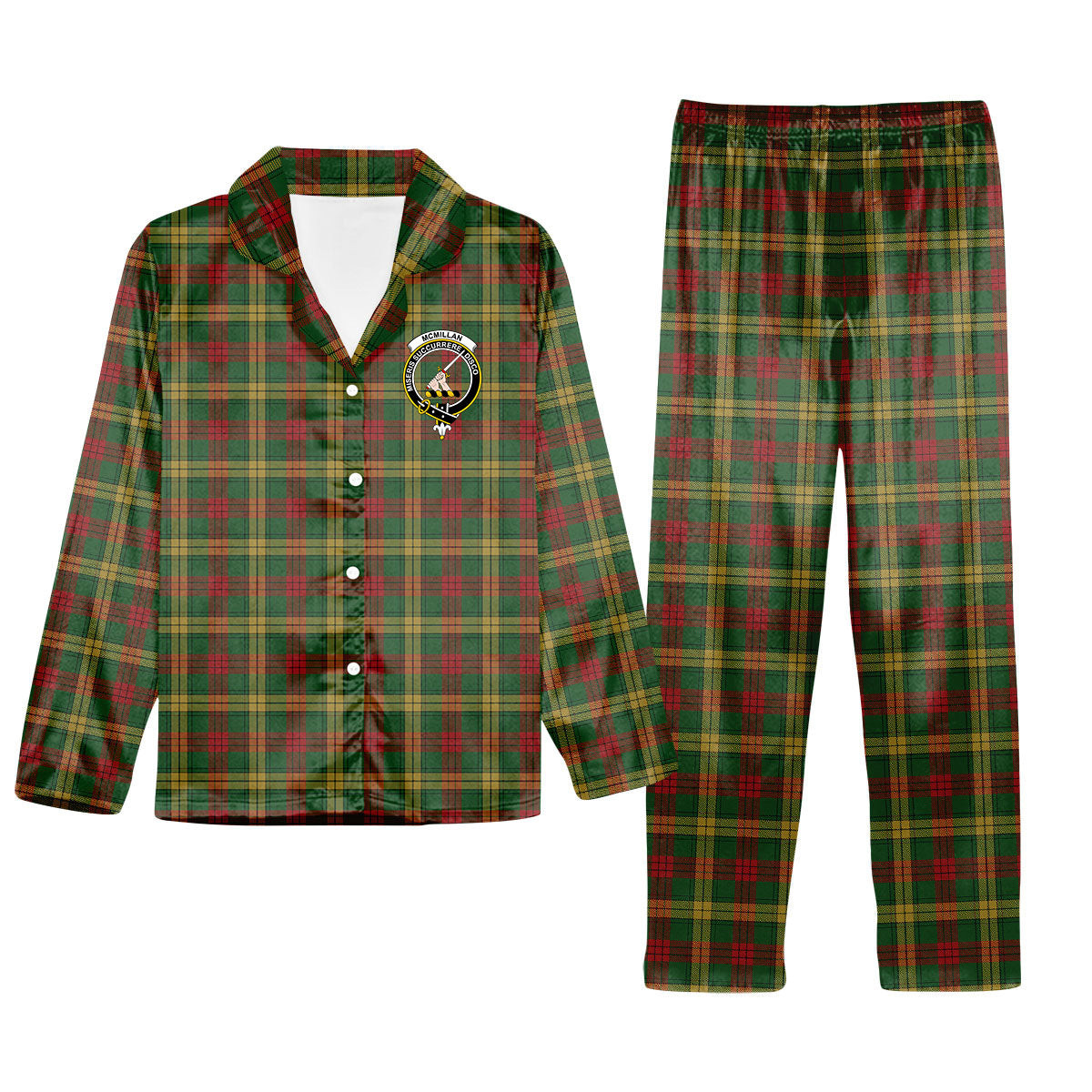 ScotsTee Shop Scottish McMillan Society of Glasgow Crest Tartan Pajama Satin Velvet Flannel Pajama Set