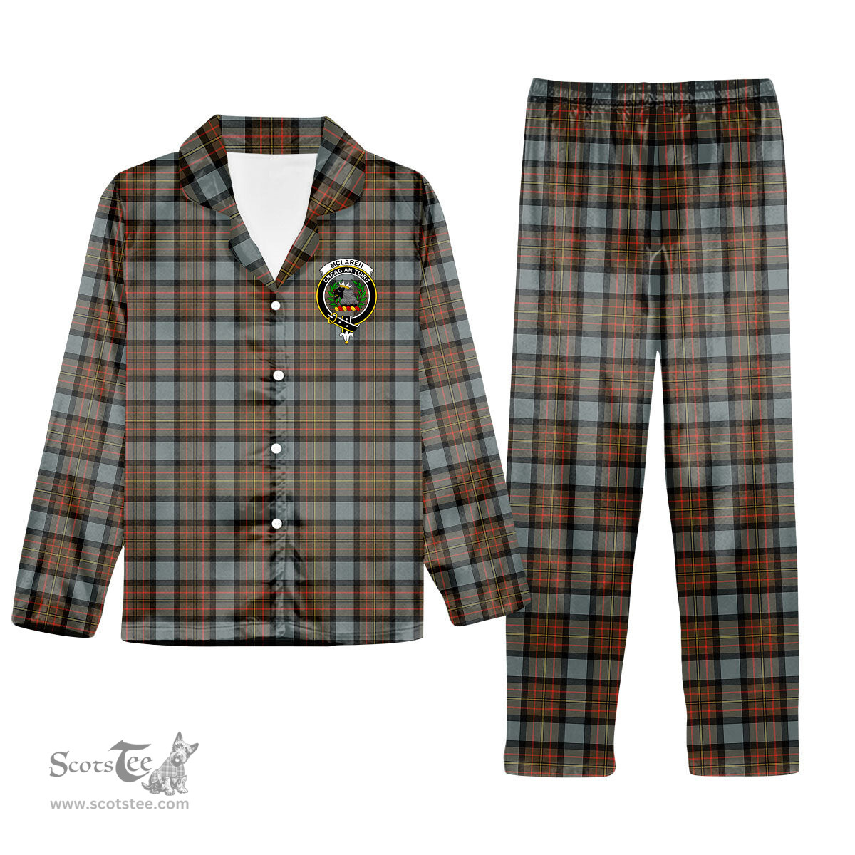 ScotsTee Shop Scottish McLaren Weathered Crest Tartan Pajama Satin Velvet Flannel Pajama Set