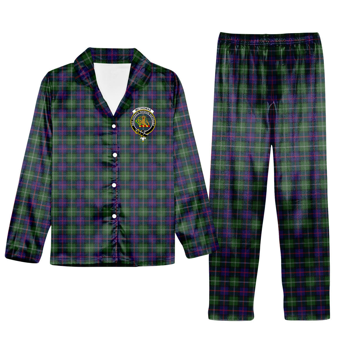 ScotsTee Shop Scottish McThomas Modern Crest Tartan Pajama Satin Velvet Flannel Pajama Set