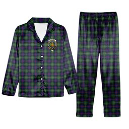 ScotsTee Shop Scottish McThomas Modern Crest Tartan Pajama Satin Velvet Flannel Pajama Set