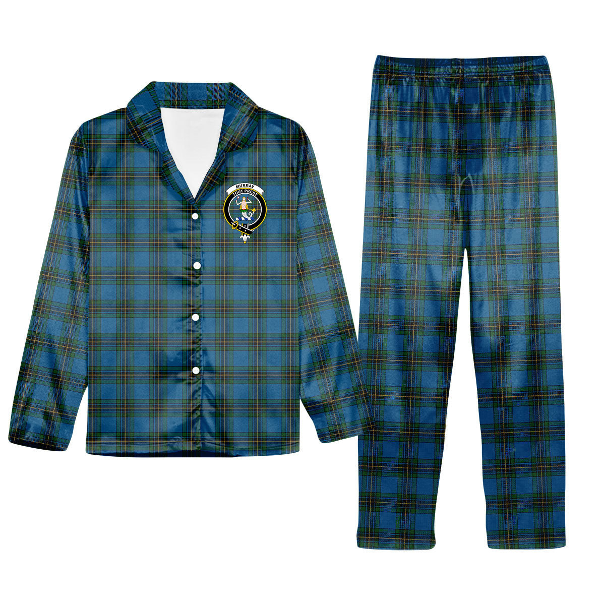 ScotsTee Shop Scottish Murray of Elibank Crest Tartan Pajama Satin Velvet Flannel Pajama Set