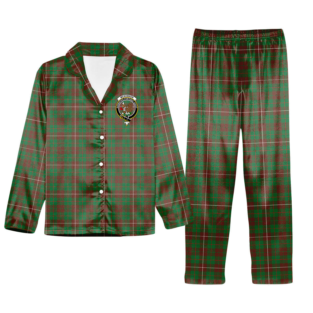 ScotsTee Shop Scottish McKinnon Hunting Modern Crest Tartan Pajama Satin Velvet Flannel Pajama Set