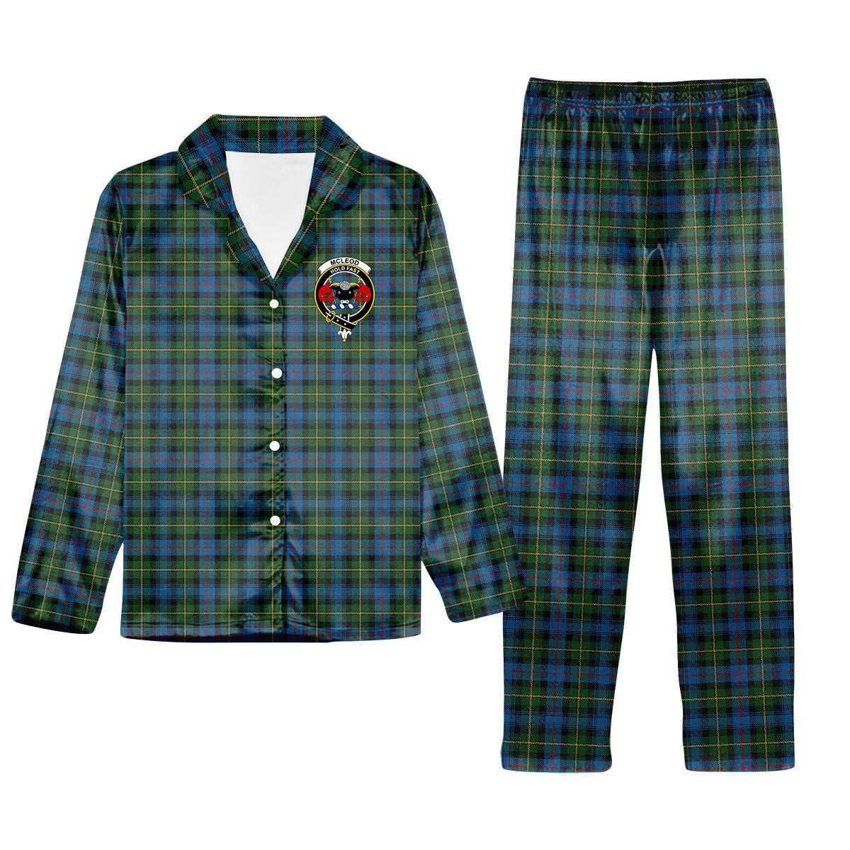 ScotsTee Shop Scottish McLeod of Skye Crest Tartan Pajama Satin Velvet Flannel Pajama Set