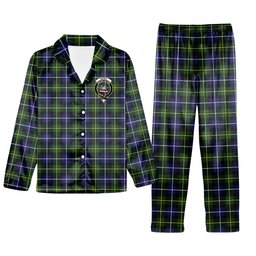 ScotsTee Shop Scottish McNeil of Barra Modern Crest Tartan Pajama Satin Velvet Flannel Pajama Set