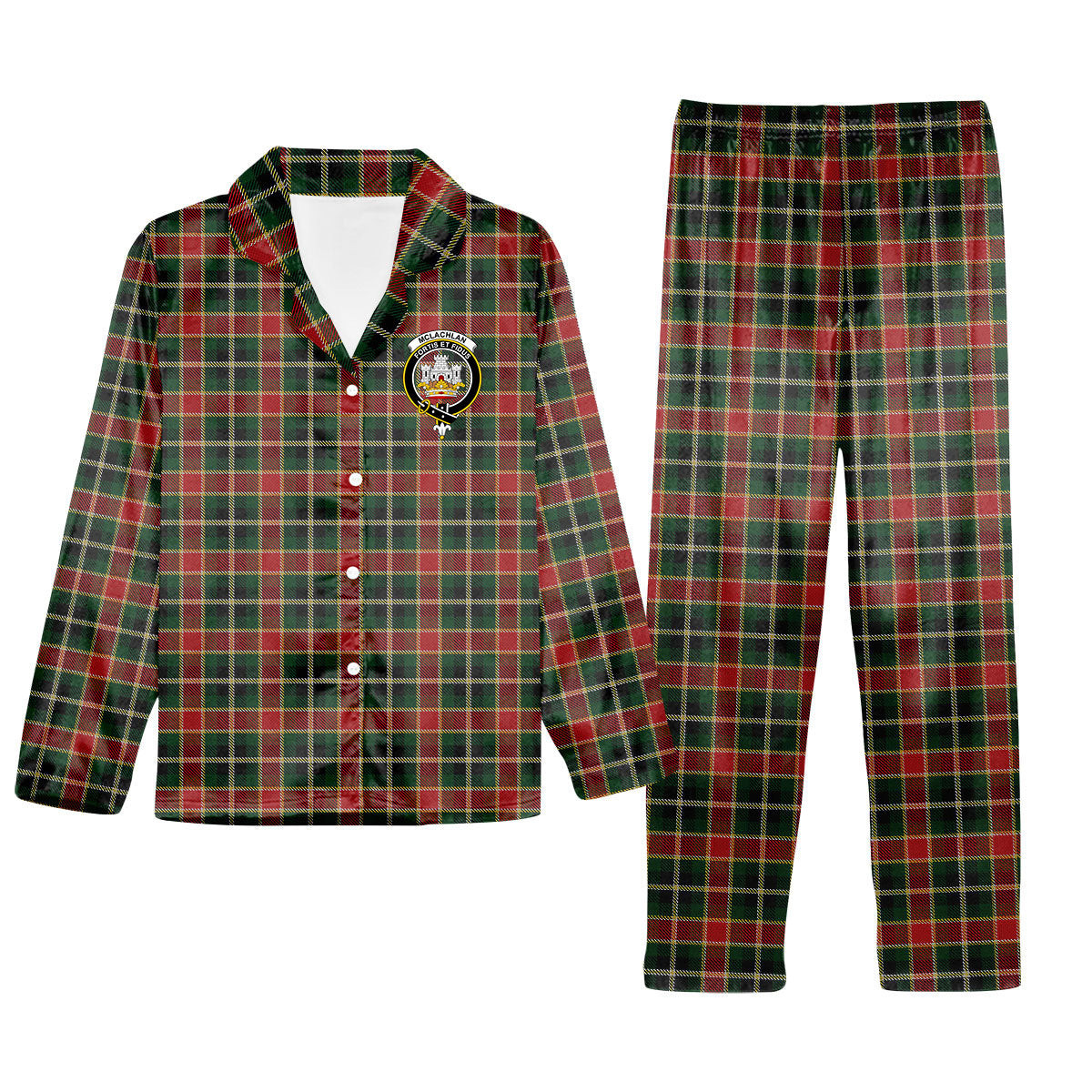 ScotsTee Shop Scottish McLachlan Hunting Modern Crest Tartan Pajama Satin Velvet Flannel Pajama Set